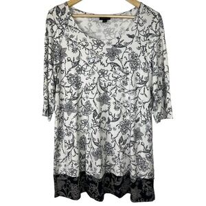 J JILL WEAREVER COLLECTION Black and White Floral Tunic Blouse Size Medium